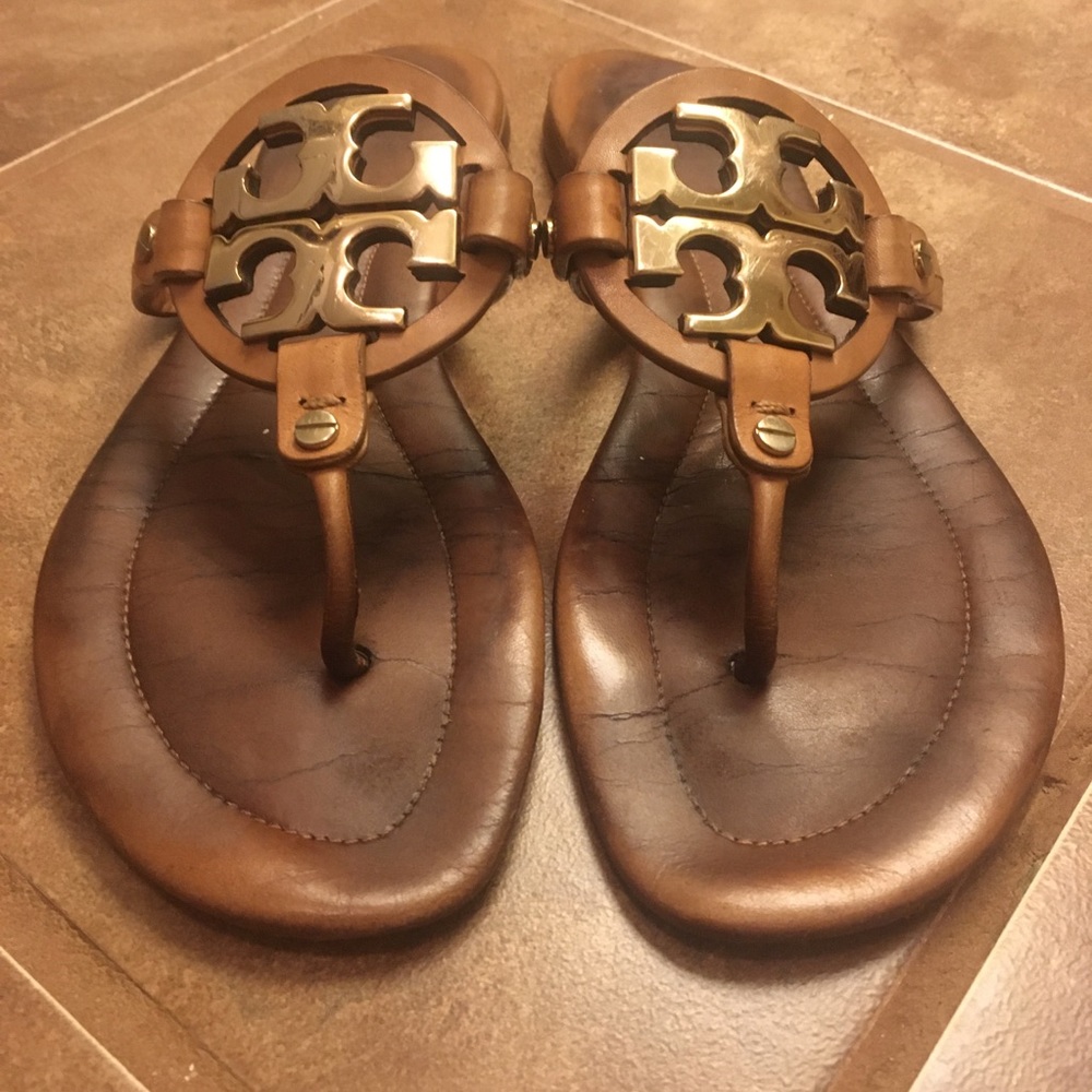 Tory Burch Miller Sandals 10.5 Metallic Logo